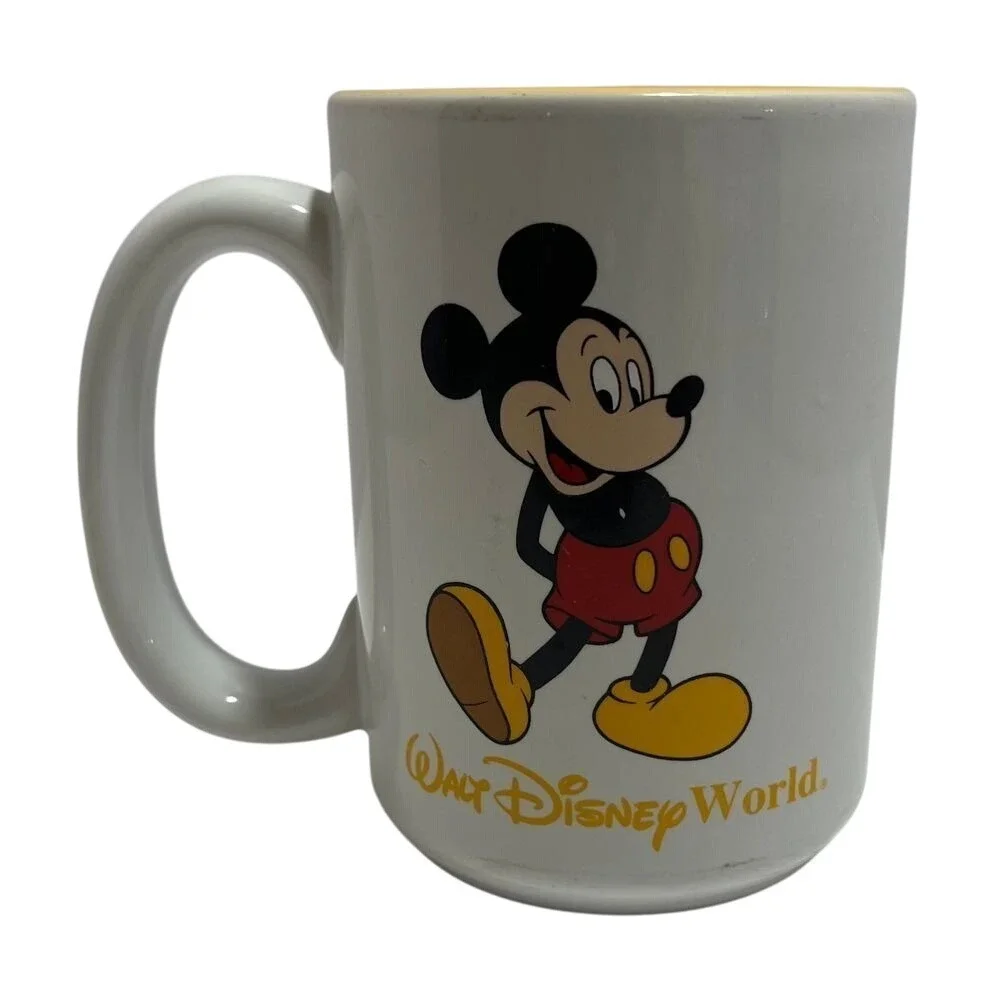 VTG Walt Disney‎ World Mickey Mouse Large Coffee Mug Cup Yellow Inside